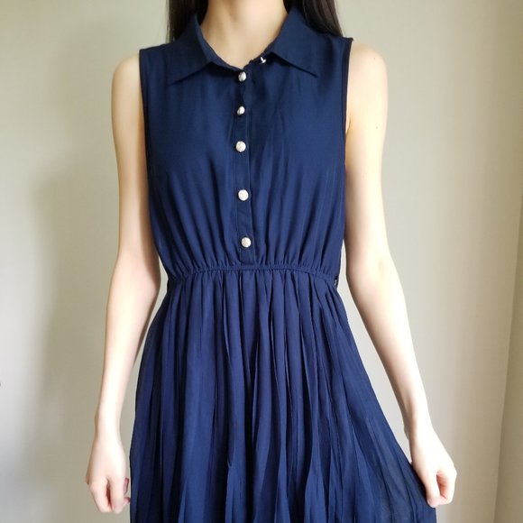 Navy Button Down Summer Dress - Picture 1 of 4